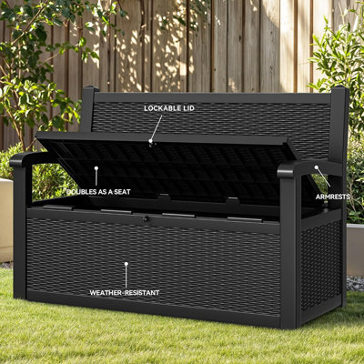 70 Gallon Deck Bench With Storage, Outdoor Storage Box Bench With Armrests For Patio Garden Pool Porch, Waterproof&Lockable, Black by Red Barrel Studio