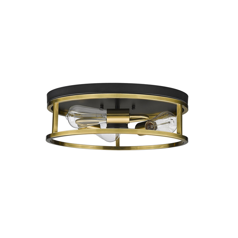 Plafonnier encastré rond transitionnel 3 lumières or et noir, Noir et or