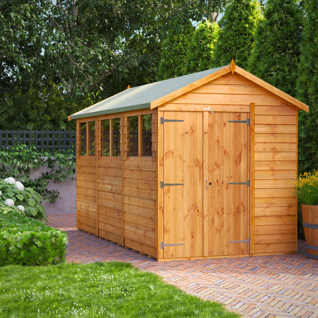 Powersheds 12 x 6ft Timber Overlap Apex Garden Shed, Double Doors