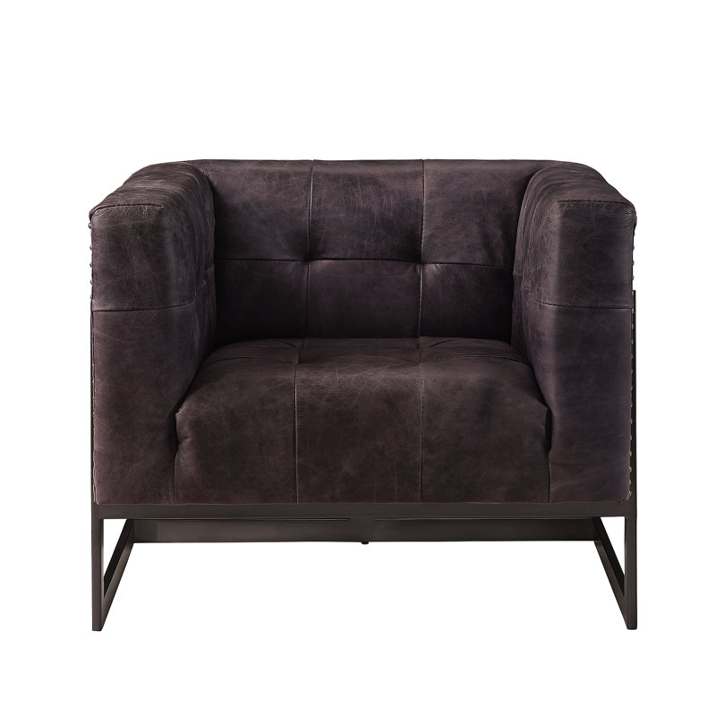 Chaise d'appoint touffetée en ébène antique et chêne rustique