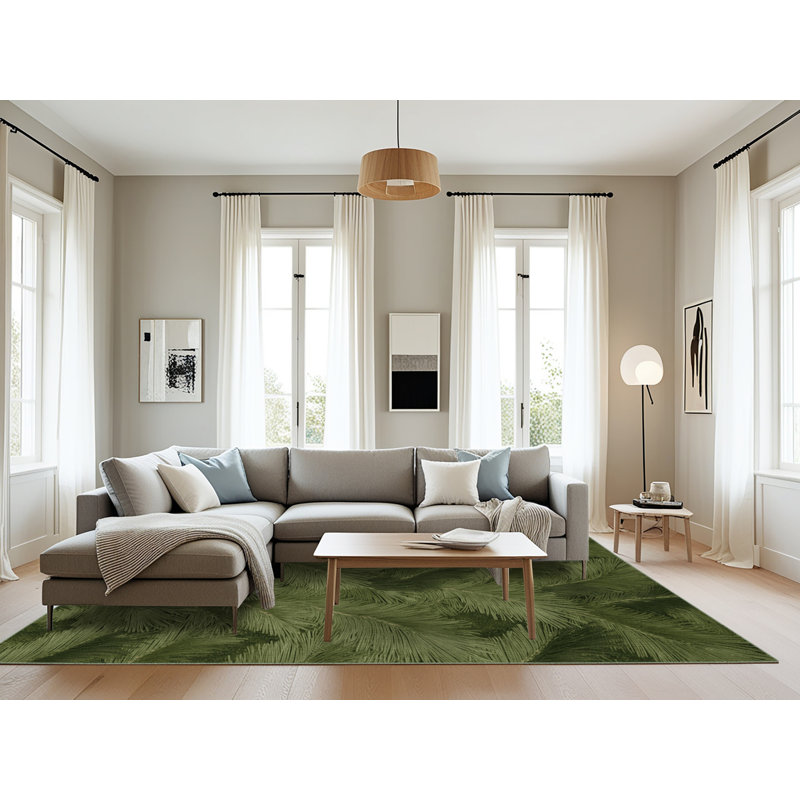 Machine Washable Nature Green Area Rug, Rectangle 6' x 9'
