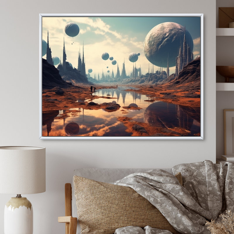 «Futuristic Visions», impression sur toile, Cadre flottant blanc, H 24 po x l 32 po x P 1 po