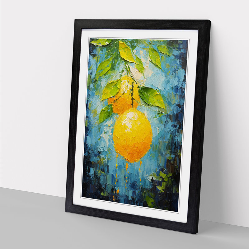Lemon Fruit Impressionism - Single Picture Frame Print on Wood, Black Framed, 64cm H x 46cm W x 2cm D