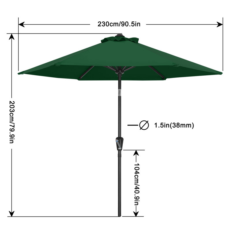 Parasol Cutts Market, Vert forêt, 7.5'