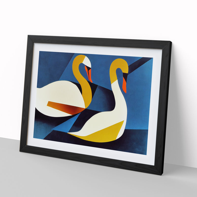 Abstract Swans Vol.1 - Framed Print, Black Framed, 46cm H x 64cm W x 2cm D