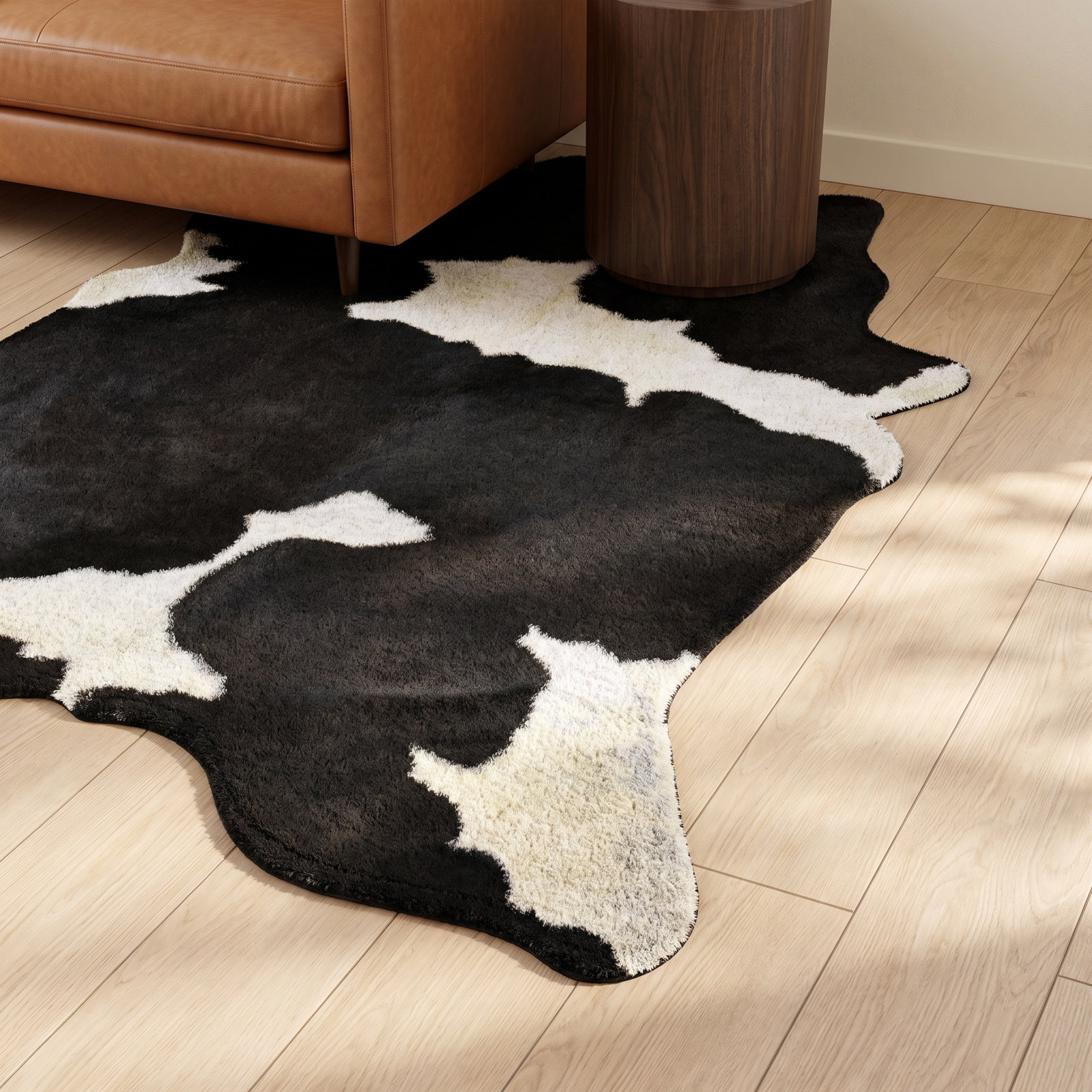 Charlize Whitish Black Handmade Cowhide Rug, 5' x 6'6"