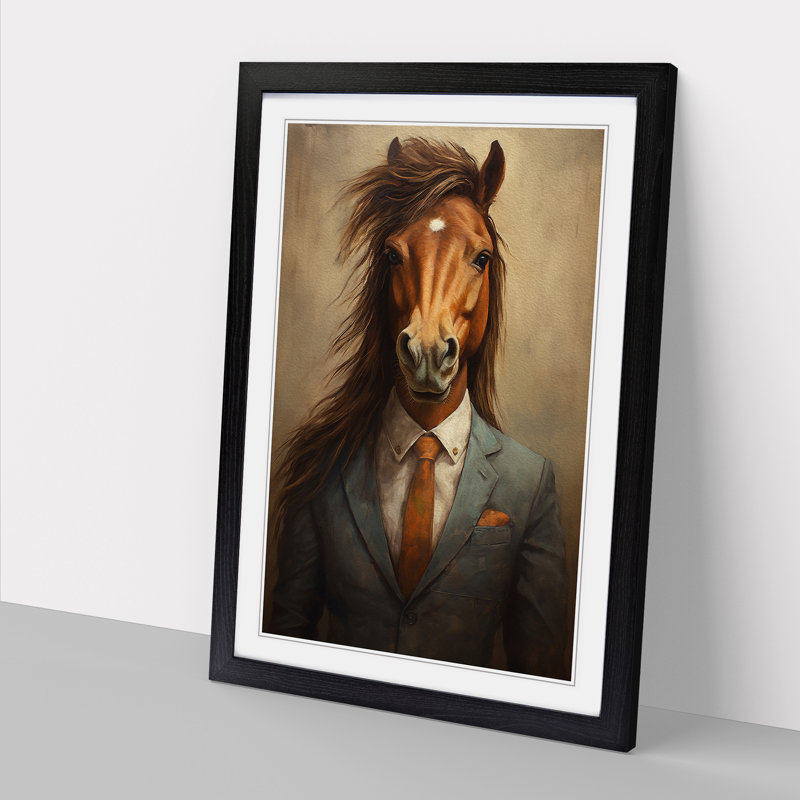 Pony In A Suit Painting No.5 - Single Picture Frame Print on Wood, Black, 46" H x 34" W x 2" D