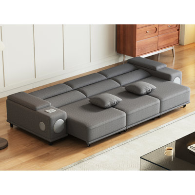 Canapé modulaire électrique inclinable à 3 places avec télécommande, panneau de charge multimode, sièges pour la détente à la maison, sièges rembourrés de mousse, télécommande intelligente inclinable électrique en bois d'eucalyptus