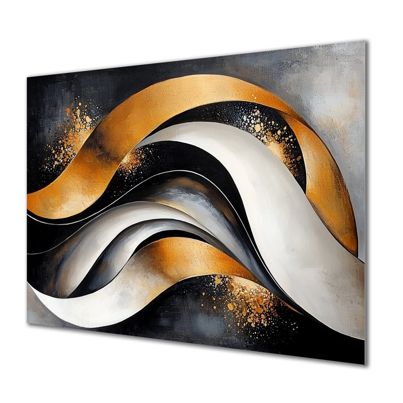 Fractale vagues de la galaxie dorée foncé II - décor métallique abstrait, impression sur métal Waves