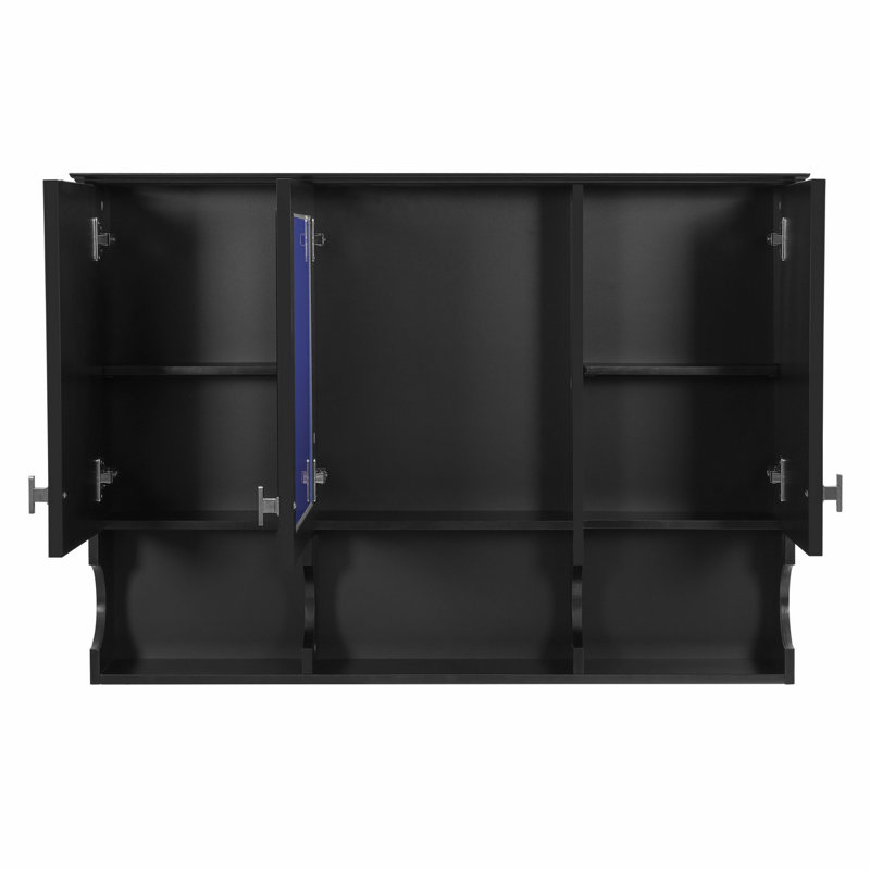 Armoire de rangement pour salle de bain avec tablettes ouvertes et tablette réglable, Noir