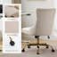 Fauteuil de bureau moderne en velours capitonné avec piètement en métal doré, fauteuil de bureau pivotant et réglable (beige)-200964205