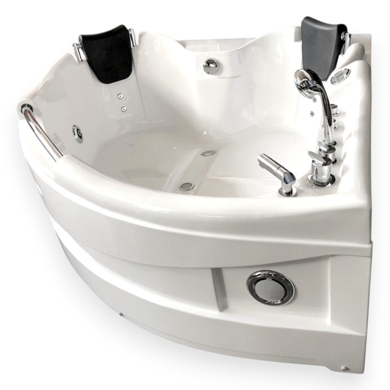 GINEVRA 59" x 59" 2-Person White Corner Whirlpool Bathtub with Heater & 9 Jets