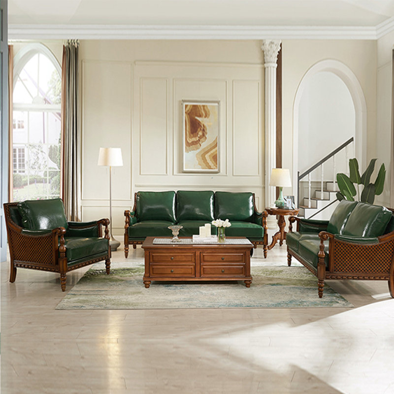 Canapé en cuir véritable 85,04 po American, Cuir véritable vert foncé