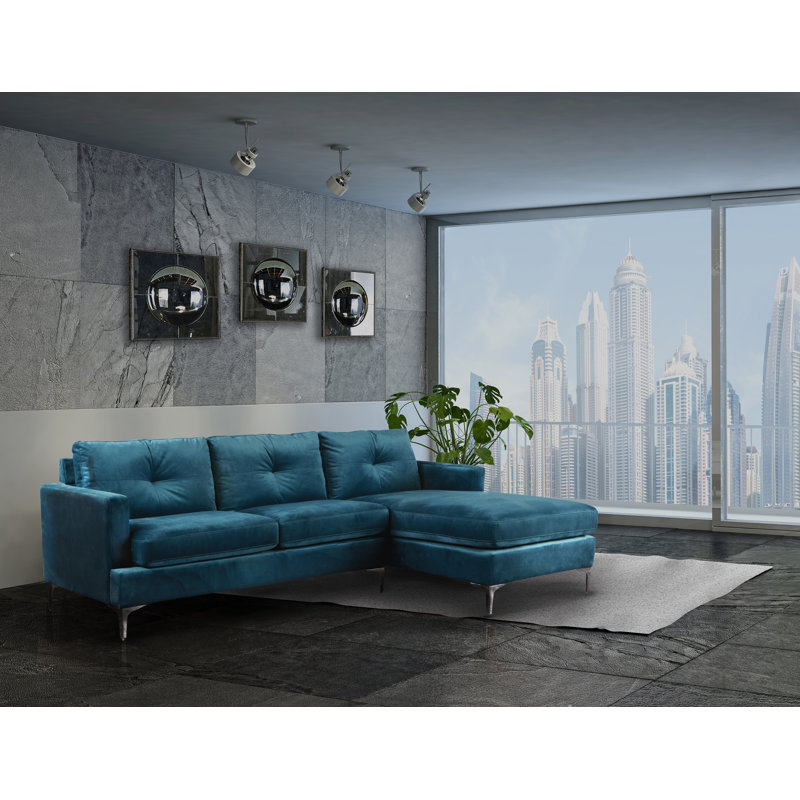 Canapé et chaise longue en velours de 99 po Amireah, Face à la gauche, Bleu velours