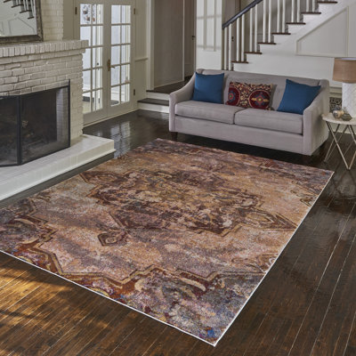 Tapis d'intérieur oriental à médaillon beige / brun doré Isabella Tilson