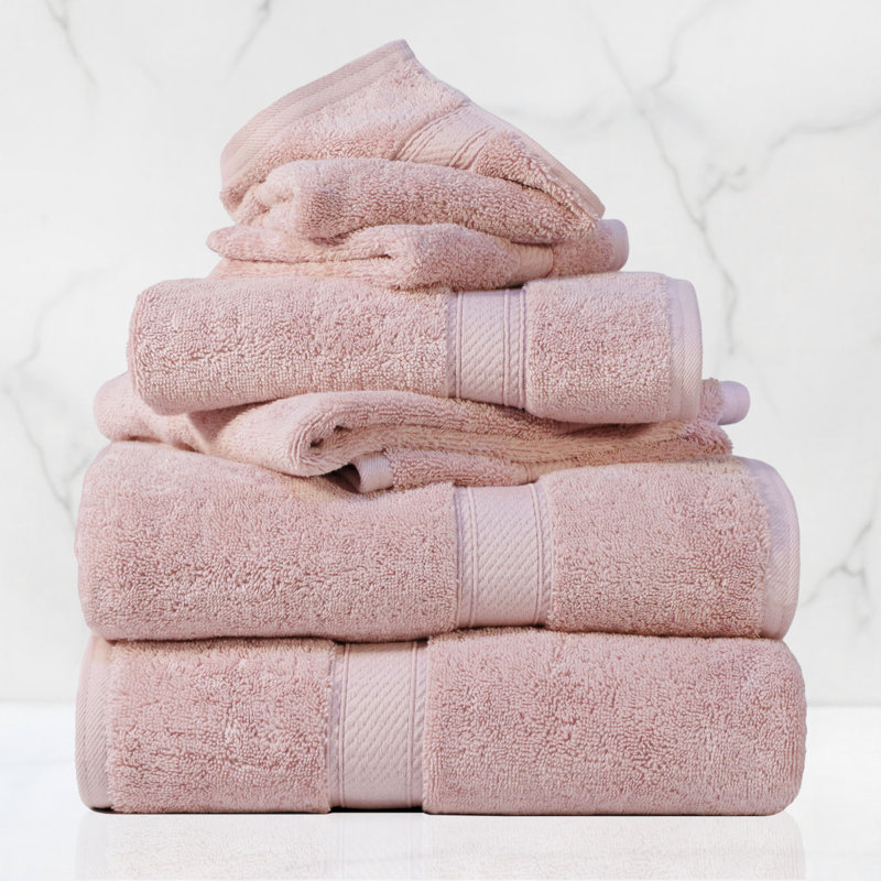 Ensemble de serviettes de bain en coton égyptien certifié Scotia, Thé rose, Ensemble de serviettes 6 pièces (2 salles de bain