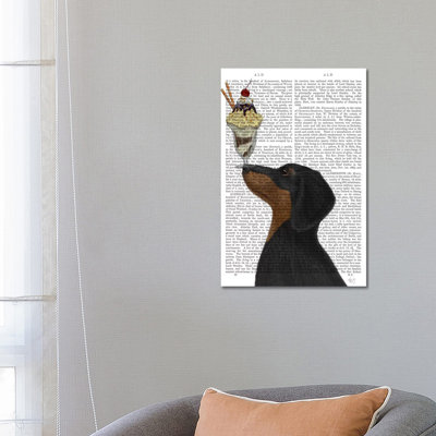 Dachshund, Black And Tan, Ice Cream, Print BG by Fab Funky - Wrapped Canvas Gallery-Wrapped Canvas Giclée