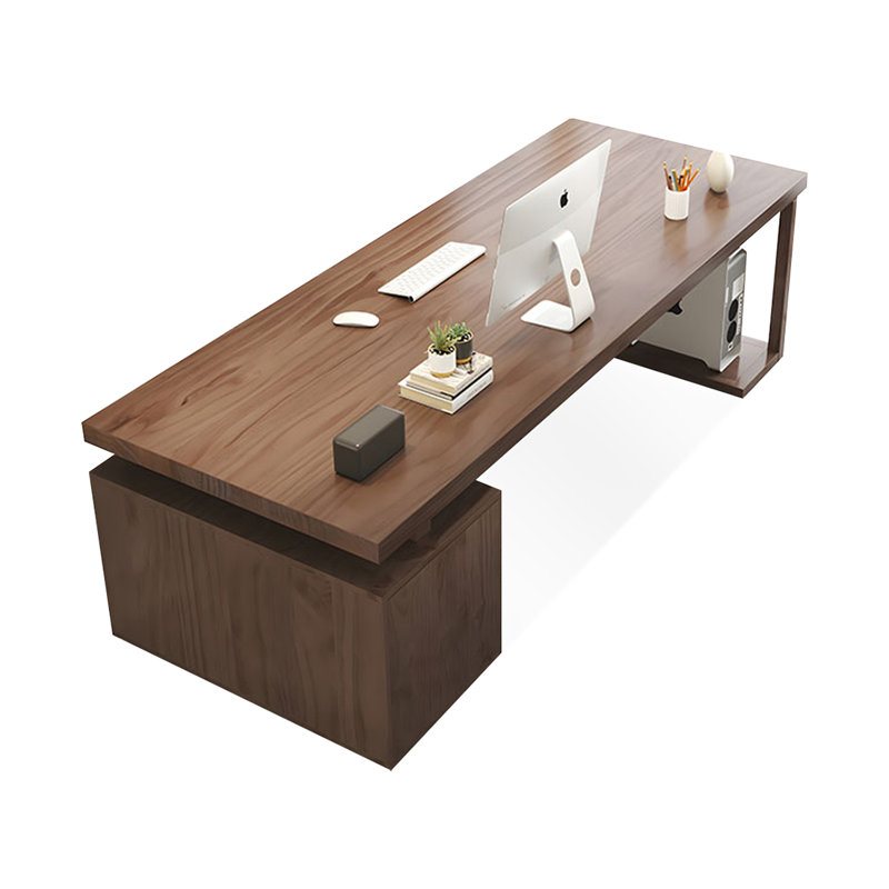Bureau rectangulaire brun clair en bois massif avec 3 tiroirs, H 29,53 po x l 86,61 po x P 35,43 po