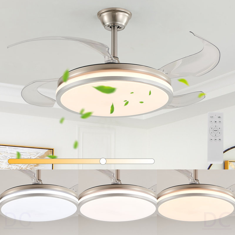 Ventilateur de plafond moderne à DEL 42 pouces à 2 niveaux avec éclairage et télécommande, pales rétractables, moteur à courant continu à 6 vitesses réglable et silencieux pour le salon, la chambre à coucher, la salle à manger