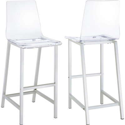 Clear And Bar Stools . Elegant Functional Chair. Legs Acrylic Body. 46"x21"x17 2 Stools. Stylish Design For Any Space. Build. 46"x21"x17", Seat 30"x14.5