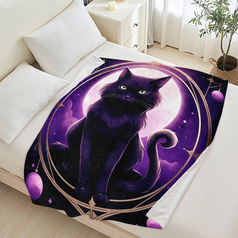 Jeté JYK, L 30 po x l 40 po, Chat noir et lune