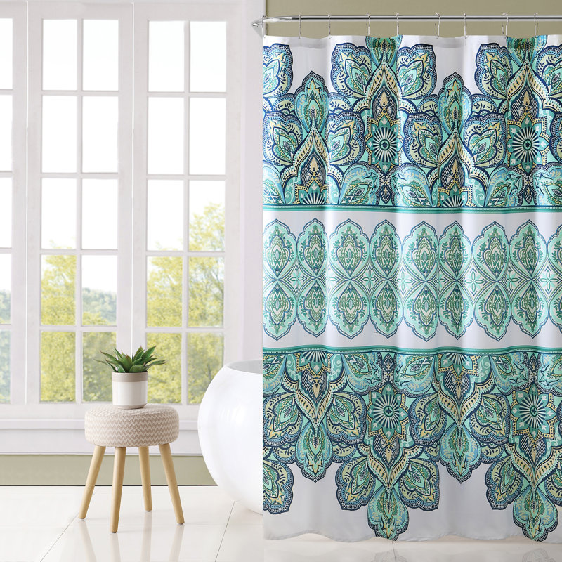 Rideau de douche bohémien imprimé Pandora, 72 po x 72 po, Turquoise
