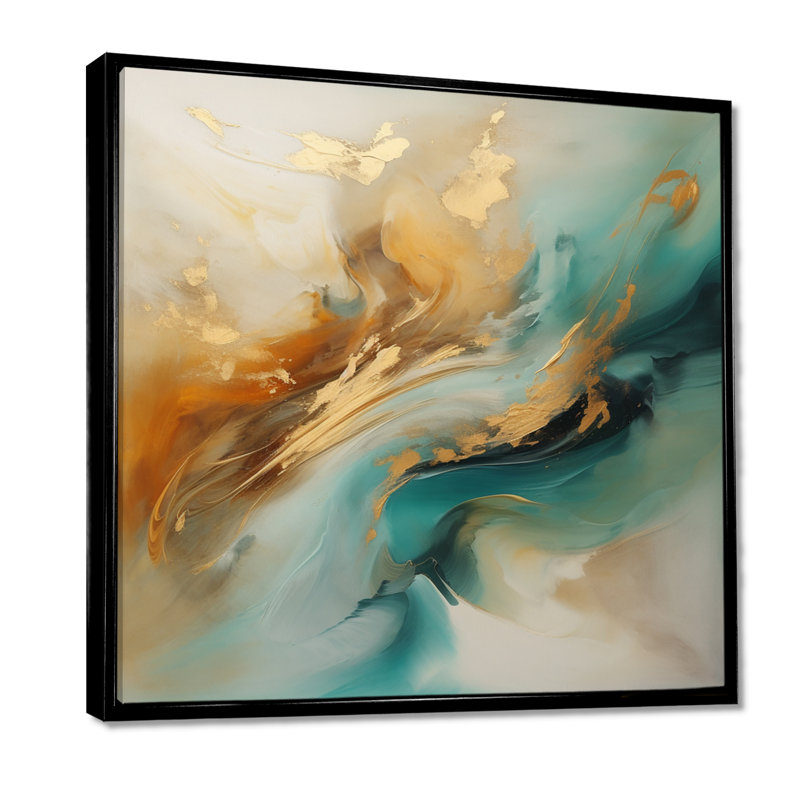 Golden Sunrise On Turquoise II - Abstract, reproduction d'art murale, H 16 po x l 16 po x P 1 po