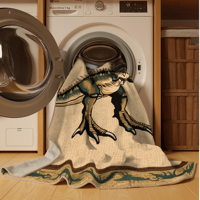 Tapis beige dinosaures lavable à la machine, Rectangulaire 2 pi x 3 pi