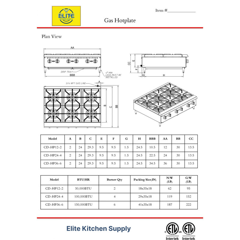 Elite Kitchen Supply Gas Burner