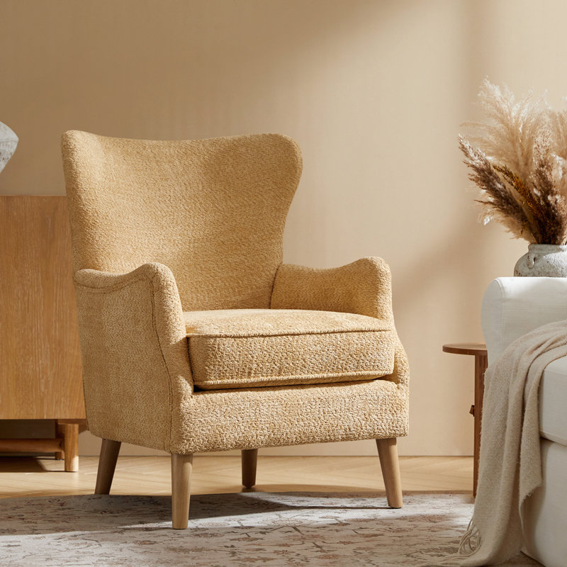 Ebbert 28.5" W Boucle Wingback Armchair, Camel