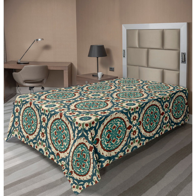 Ambesonne Orient Top Flat Sheet Mosaic Motifs, Twin Flat Sheet, Multicolor Geometric 1