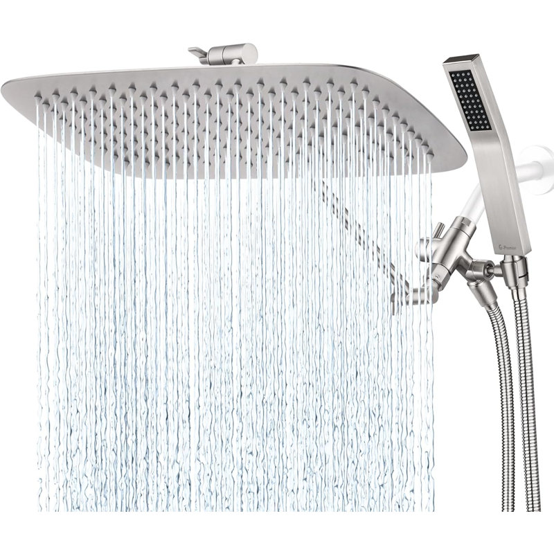 16" Dual Square Shower Head Combo, Rain Shower Head, 3-Way Diverter, 71" Extra Long Hose, Brushed Nickel