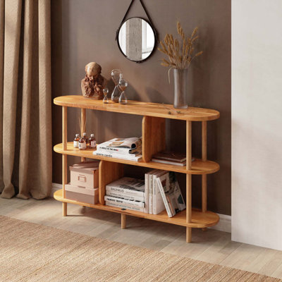 Malibu Low Bookcase, Solid Beech Wood Open Shelf Storage Bookcase for Living Room and Home Office