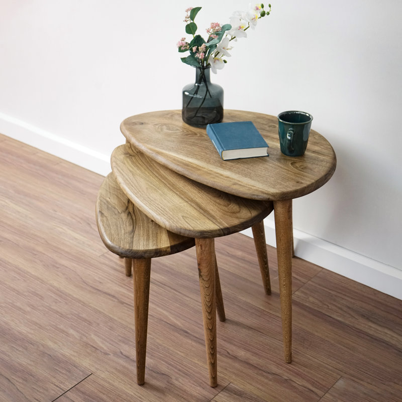 Walnut and Beech Round Nesting Coffee Tables with Tapered Legs