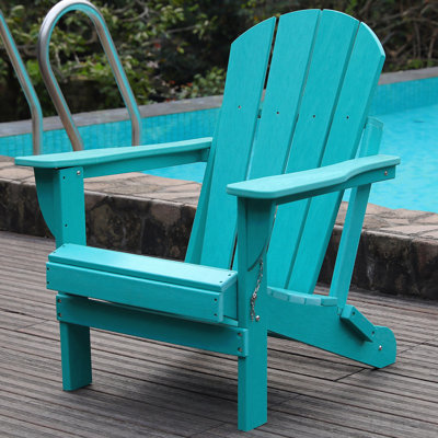 Adirondack Folding Chair With Dual Cup Holders - Hdpe All-Weather Outdoor Chairs, Wood-Like Patio Chair For Backyard, Camping, Garden, Pool & Fire Pit, Lake Blue