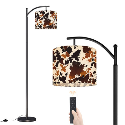 Arc Floor Lamp with Adjustable Lampshade Cow skin animal spots white Mammals Fur texture Standing Lamp 3 Color Temperatures Dimmable Tall Pole Lamp with Foot Switch for Bedroom