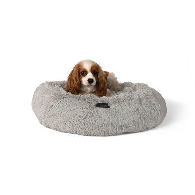  Lit rond rond à poils longs pour animaux de compagnie - gris clair (diamètre de 26 po)