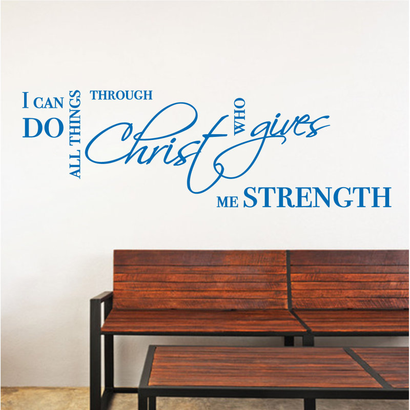 Décalcomanie murale "i can do all things" biblique quot, H 9 po x l 36 po x P 0,01 po, Bleu azur