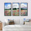 Paysage avec un champ de fleurs blanches et roses - 3 pièces, peinture sur toile-895623228-895623231