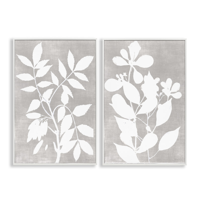 Grey Foliage Impression 2pc Framed Giclee Set, design by Stellar Design Studio, Coastal White Framed Giclee, 24" H x 16" W