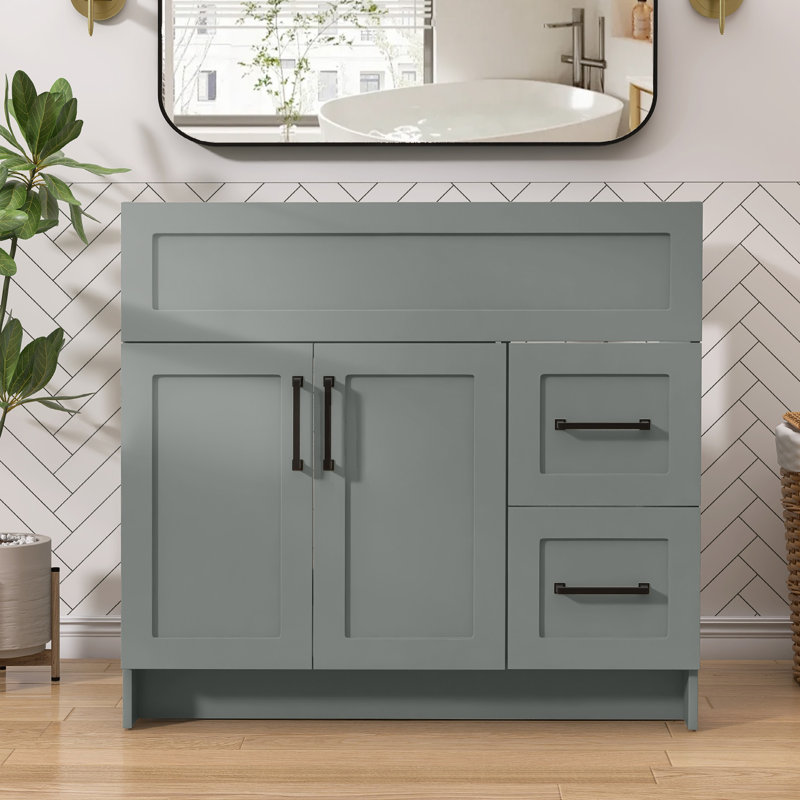 36 in. W x 21.5 in. D x 33.5 in. H Freestanding Bath Vanity Cabinet without Top Bathroom Base in Grey Unassembled, Gray