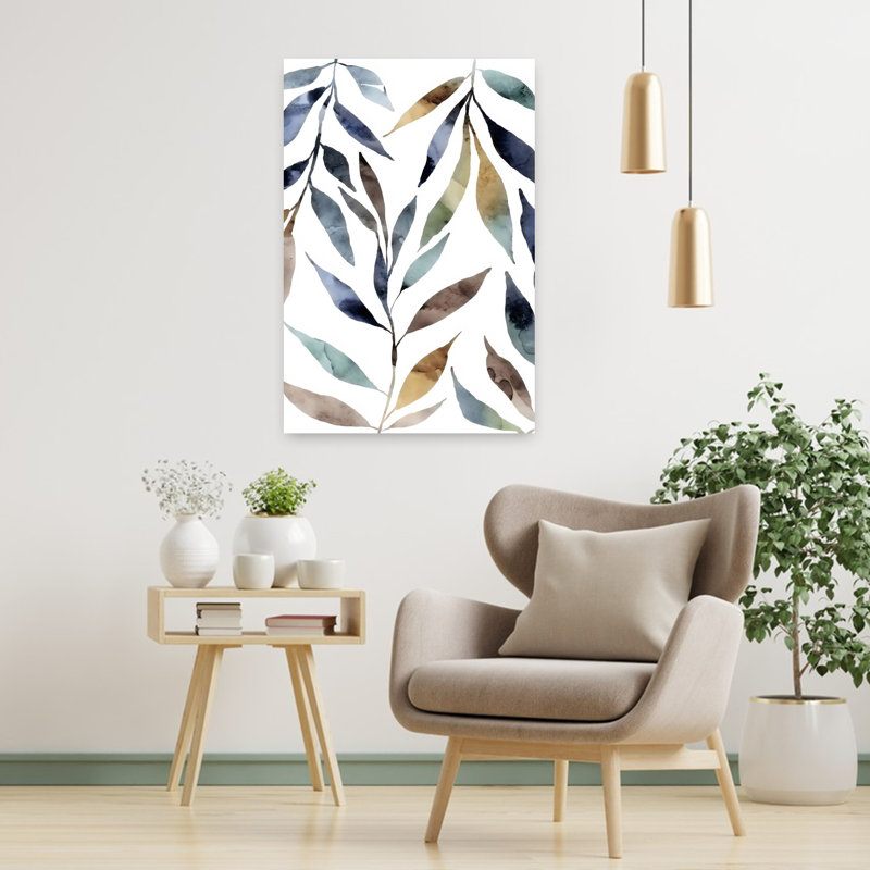 Aquarelle, feuilles, art mural abstrait contemporain, 36" H x 24" W