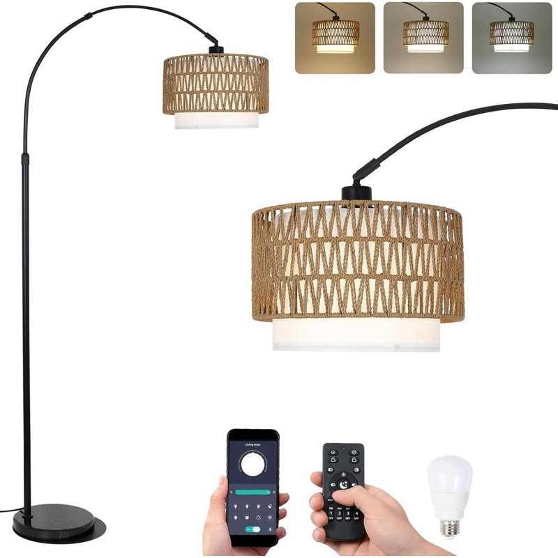 Arc Floor Lamp with Remote, Black