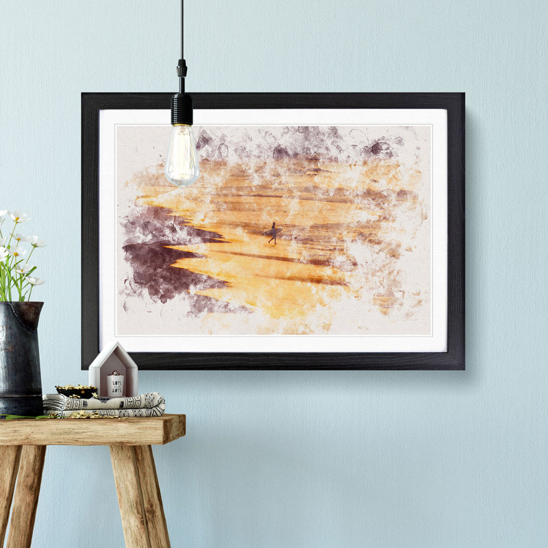 Heading into the Surf - Picture Frame Painting Print, 62cm H x 87cm W x 2cm D, Black Framed