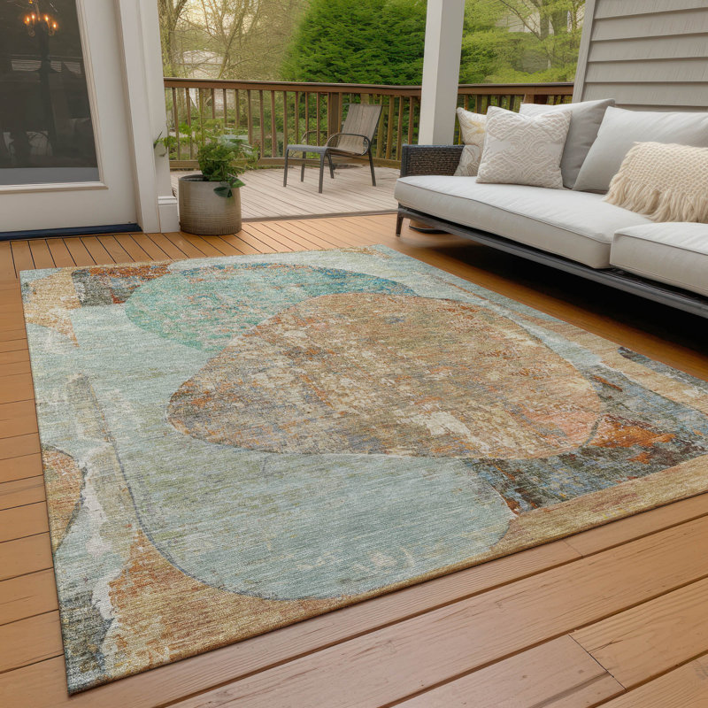 Machine Washable Indoor/Outdoor Claudian ACN1635 Teal Rug, Rectangle 8' x 10'