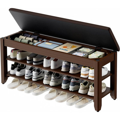 Wide Solid Wood Shoe Rack Bench with Flip Top Storage, Entryway Shoe Storage Bench, Wooden Shoe Organizer with Hidden Compartment for Hallway, Bedroom