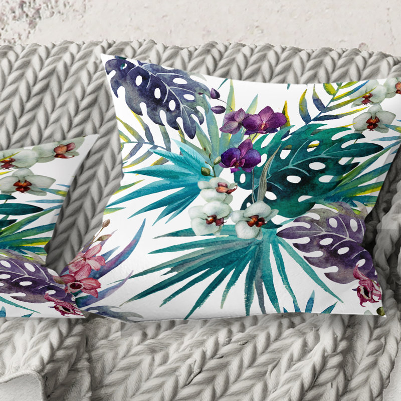 Retro Floral Botanical Design II - Coussin décoratif imprimé Mid-Century, 16 po x 1 po