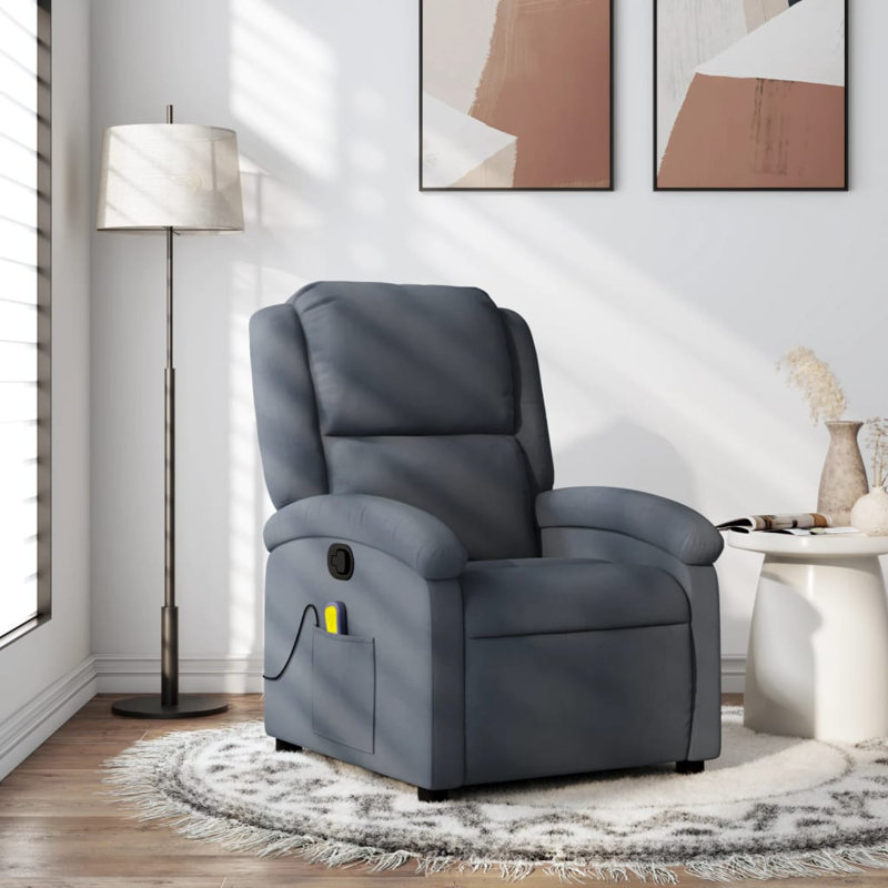 Fauteuil inclinable de massage Ebern Designs, Velours gris, Inclinaison par pression manuelle