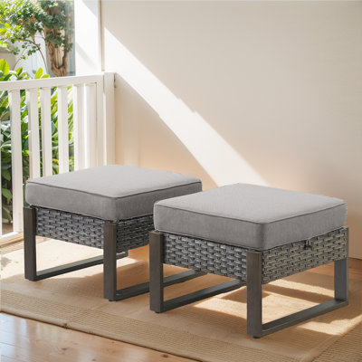 Allcot Wicker Outdoor Ottoman with Sunbrella® Cushion