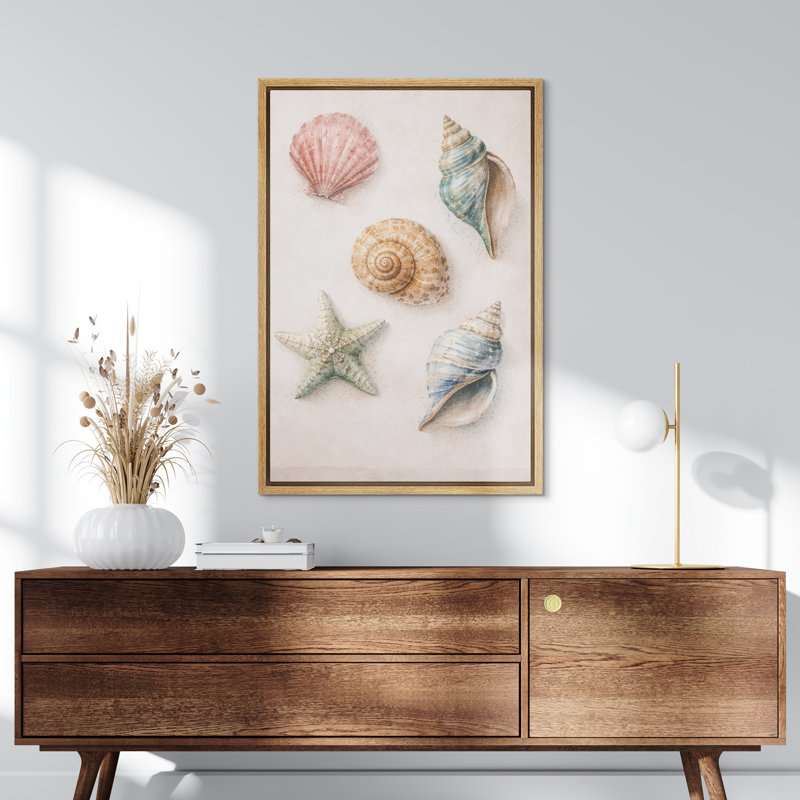«Soft Neutral Seashell and Starfish Coastal Collection», art mural encadré sur toile, H 36 po x l 24 po, Natural